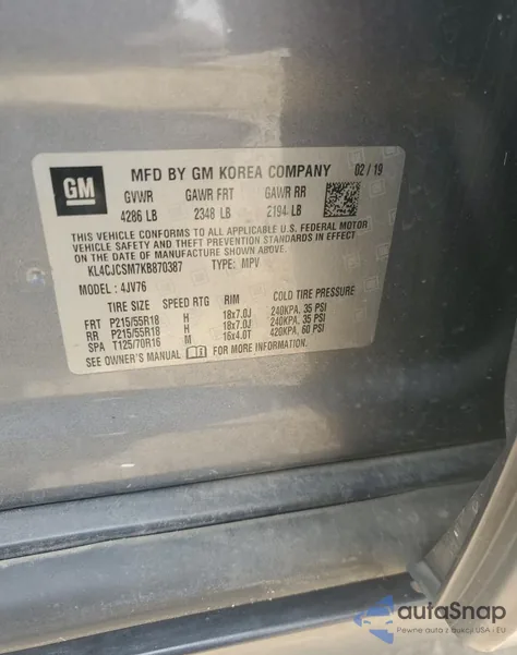 2019 Buick Encore Essence from USA, damaged, VIN KL4CJCSM7KB870387